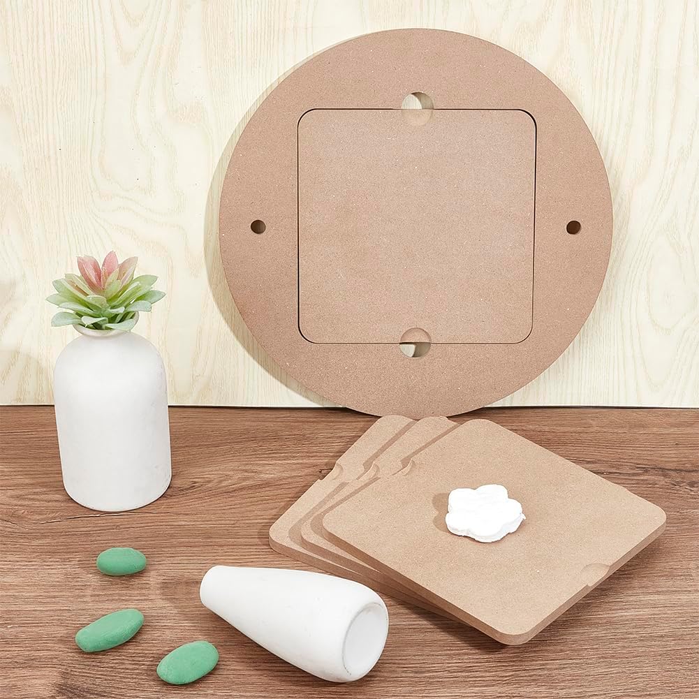 BENECREAT 11.8inch Diameter Pottery Wheel Bats with 4pcs Square Inner Bats, Pre Drilled Round Clay Throwing Bats for Potters Clay Artists Spinning Clay,Making Ceramics, 9mm Thick
