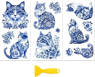 Peacoblue Rub on Transfer Decal Sticker for Furniture Craft Decor 6"x12" Blue and White Porcelain Texture, 3Pcs Waterproof UV DTF Transfer for Drawer Dresser Glass Porcelain Wood Plastic Window