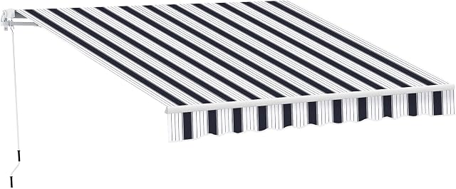 Outsunny 2.5m x 2m Garden Patio Manual Awning Canopy Sun Shade Shelter Retractable with Winding Handle Blue White