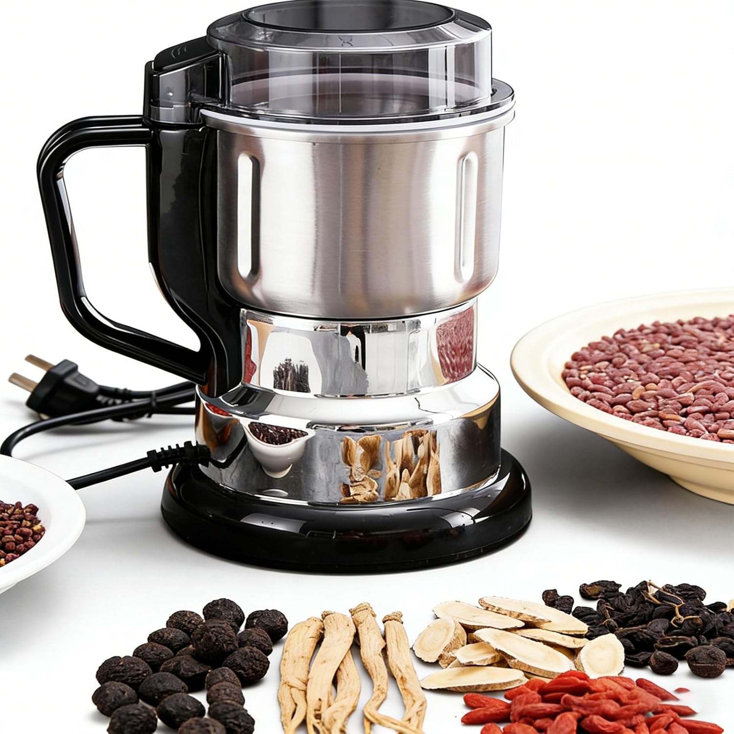 Stainless Steel Electric Grinder, Multi-functional Electric GrindeCoffee Bean & Spice Grinding Machine – Powerful Household Food Processor for Nuts Herbs Seeds Grains & Daily Kitchen Prep