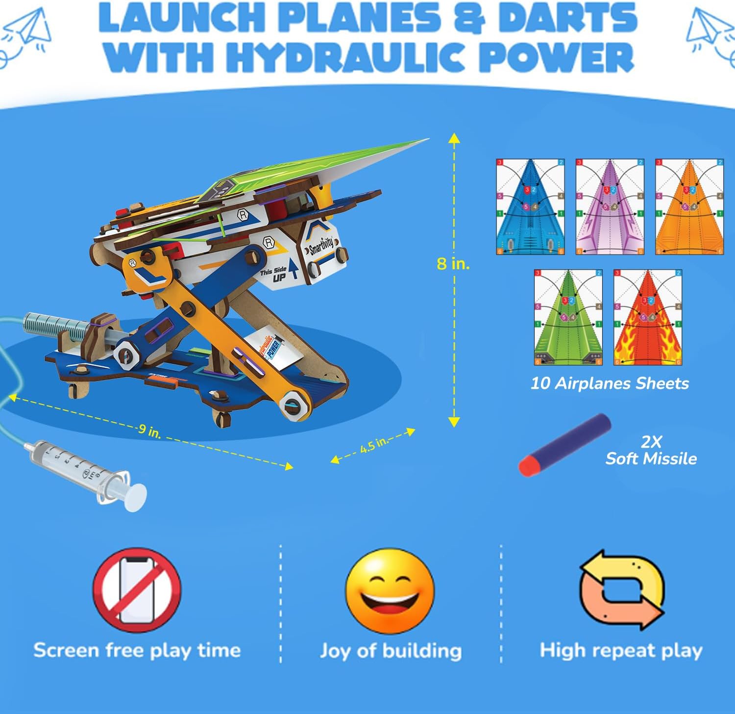 Smartivity DIY 2in1 Hydraulic Paper Airplanes & Darts Launcher STEM Toy for Kids Ages 6-14 Years I Birthday Gifts for Smart Kids | Science Kit for Boys & Girls 6, 8,10,12,14 Years Old - Image 4