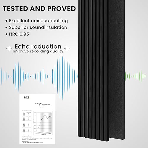 Miniatura 2 de ROOMTEC Paquete de 2 paneles acústicos de pared de madera maciza, paneles de pared insonorizados de 94.49 x 12.6 pulgadas, paneles de pared de