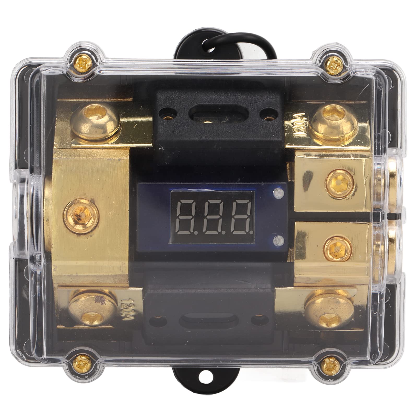 Distributore di terra di alimentazione, distributore di audio per auto, 1 in 2 out Distributore di terra di alimentazione Splitter in rame universale per cavo di calibro 0/2 per auto, rame ABS 120a