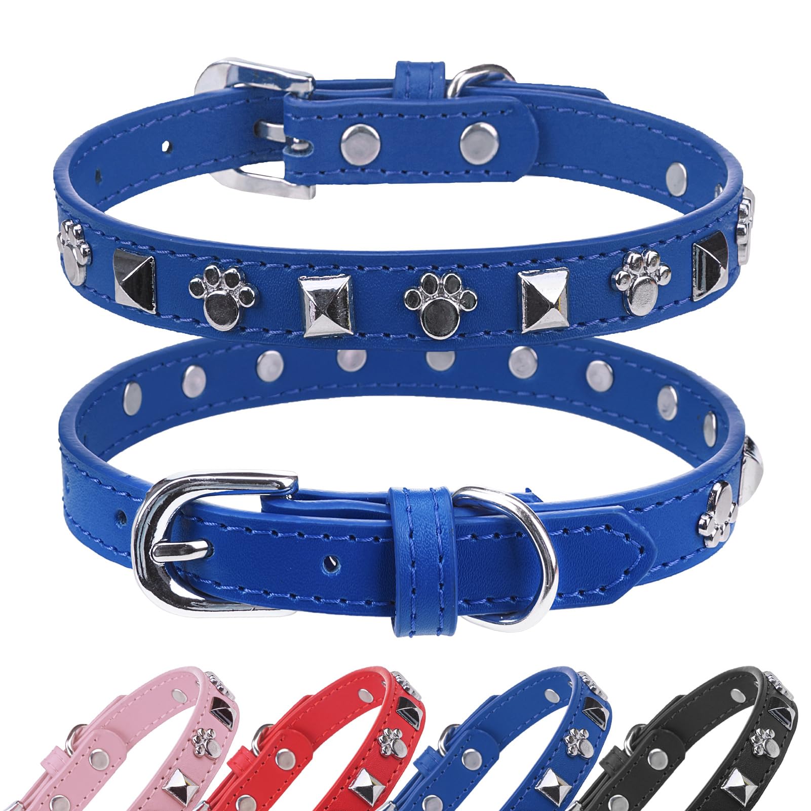 SCENEREAL Leather Dog Collars for Small Medium Dogs with Rivet, Adjustable Studded Cute Dog Collar for Pet Boy Girl Kitten Cats, Bling Spiked Puppy