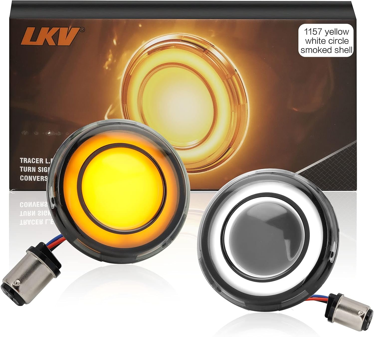 LKV 1157 Front Motorcycle LED Turn Signals Light 2 Inch Bullet Smoked Lens Compatible for Harley Davidson Touring Dyna Softail Sportster Street Glide Road Glide Iron 883 Road King
