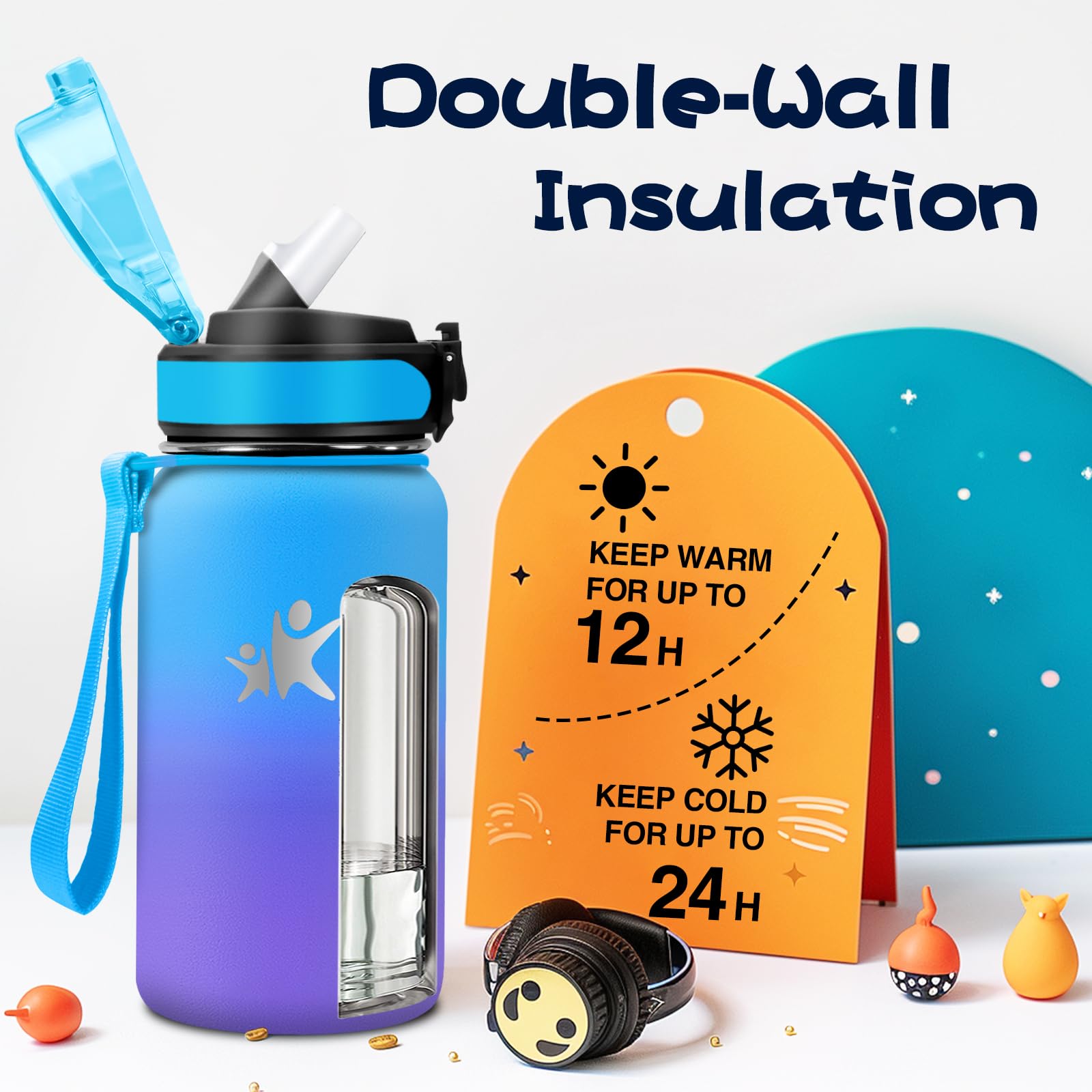 KollyKolla Bottiglia Termica 500ml, Borraccia con Cannuccia, senza BPA, Borraccia Termica a Prova di Perdite, Doppia Parete, Bottiglia Termica per Ragazzi, Ragazze, Palestra, Outdoor, l'école