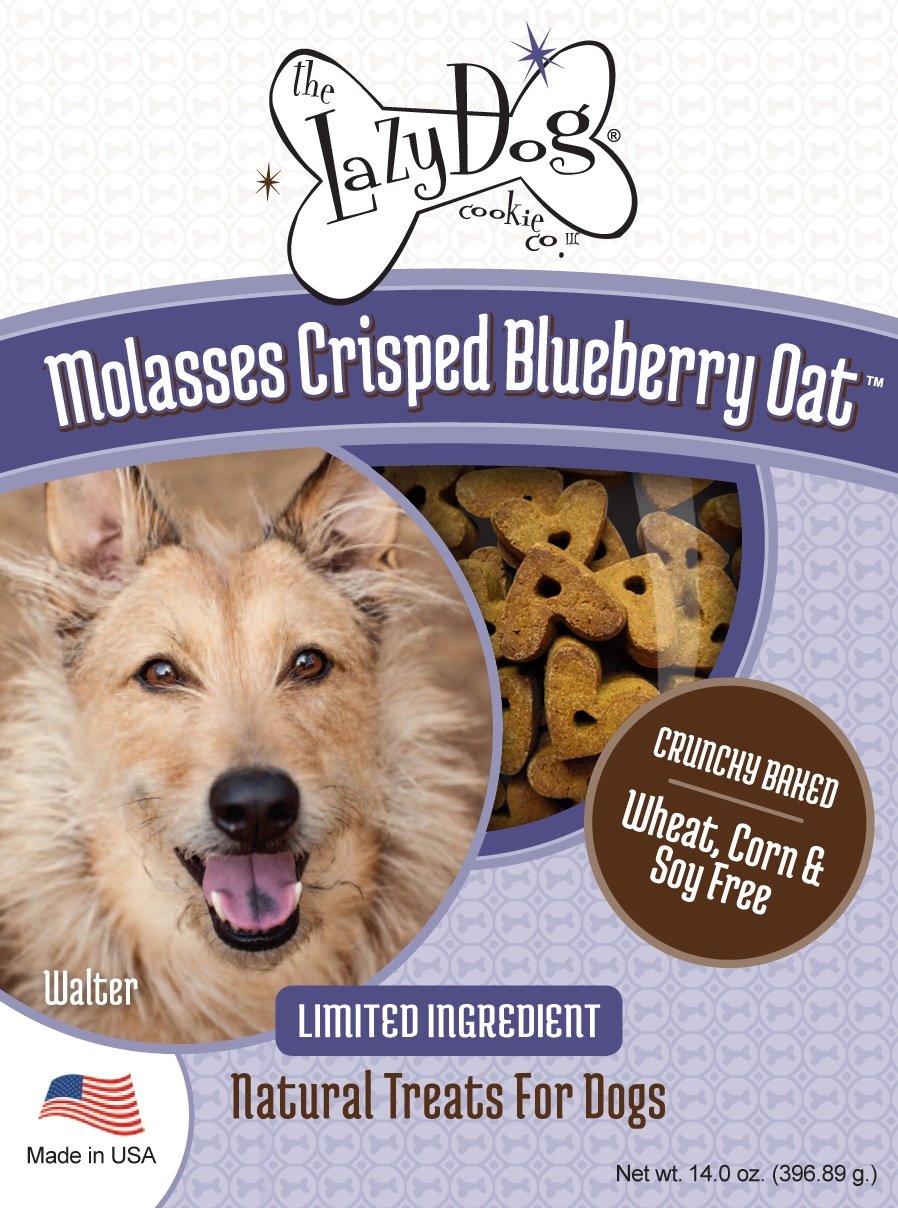 The Lazy Dog Cookie Co.Crunchy Dog Treat, Molasses Crisped Blueberry Oat, Cookies for Small, Medium and Large Dogs, Wheat-Free, Soy-Free, Corn-Free, Made in The USA, 14 oz. Box (Pack of 1)
