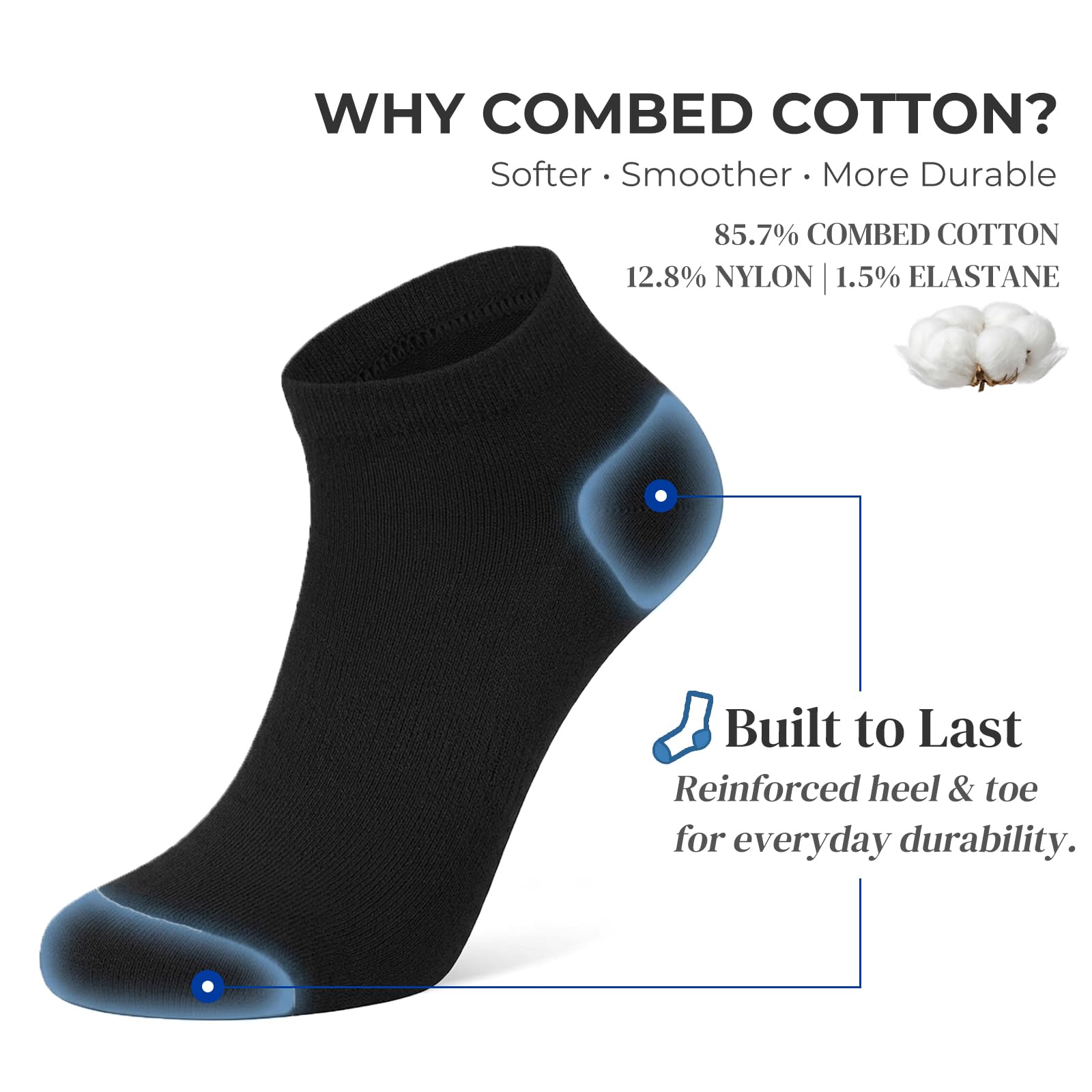Calcetines Tobilleros de Algodón Peinado Suave Transpirables para Hombre y Mujer