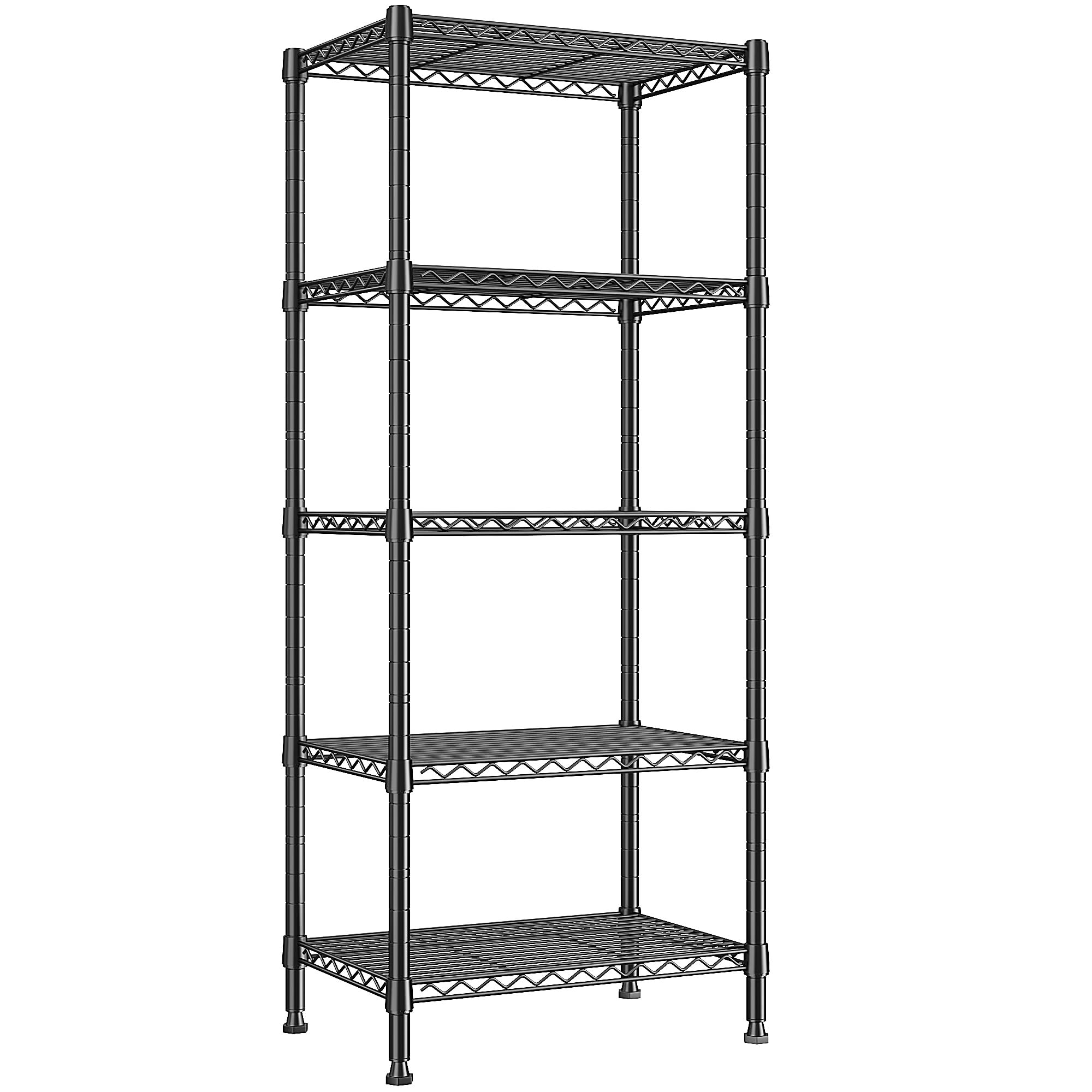 Cliporix 5-Tier Metal Shelving Unit, 40W x 30D x 135H cm Narrow Storage Shelves, 100kg Standing Shelf Units, with Adjustable Shelves & Levelling Feet for Kitchen, Bathroom, Tight Gap, Easy to Assemble