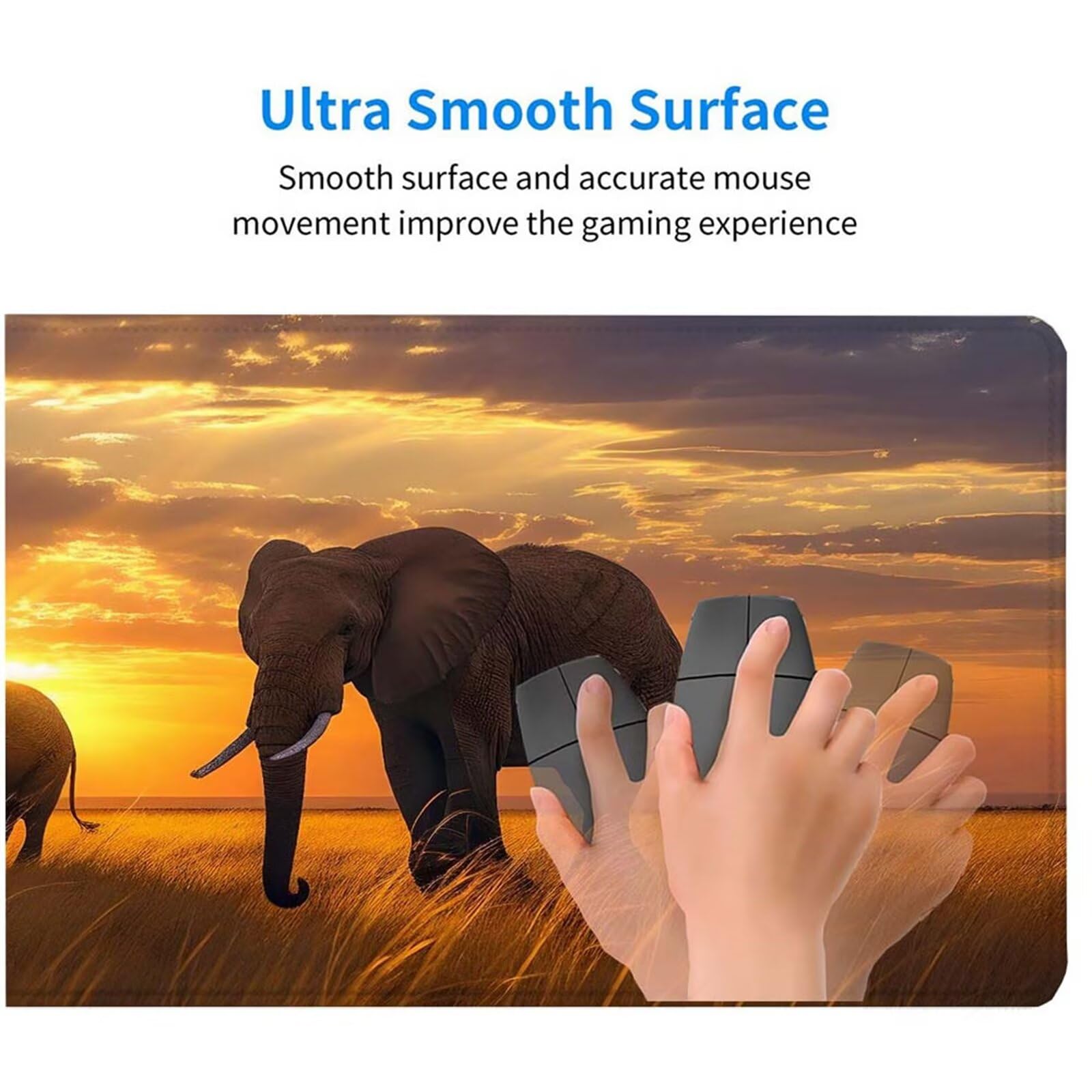 Alfombrilla Ratón Atardecer Elefante Alfombrilla Ratón XXL 1400x600x3mm Mouse Pad Resiste Salpicaduras, Extendida de Gran Tamaño con Bordes Cosidos, Mejora la Precisión y la Velocidad, Regalo y-303