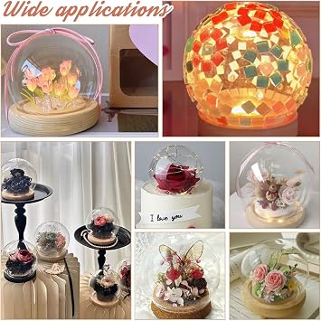 PH PandaHall Glass Cloche Dome Clear Globe Display Dome with Wood Base Decorative Glass Display Case for Plant Flower Stone Models Butterfly Display Home Party Decoration 4.7x4.5inch