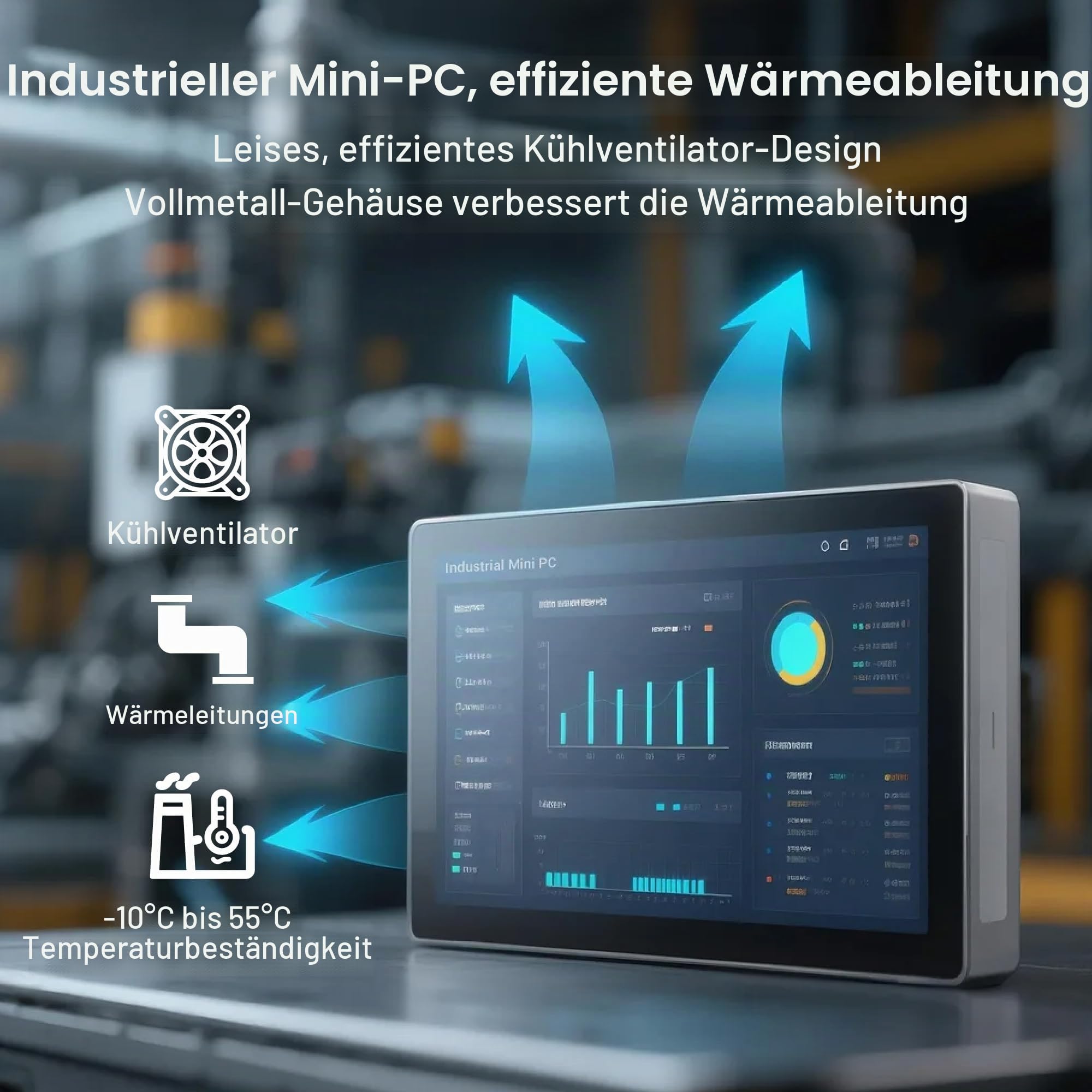 Mini Computer PC Mini PC Desktop Celeron N95, 16GB RAM 256GB eMMC, Win 11 Pro Mini-pc mit 7 Zoll Touchscreen HD 1280x800, Dualer 4K Display Ausgang, HDMI, USB-C, Wifi5,0, Duales LAN