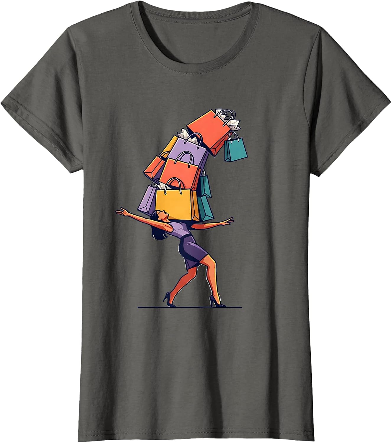 Funny Overloaded Shopper Carrying Tower of Bags T-Shirt