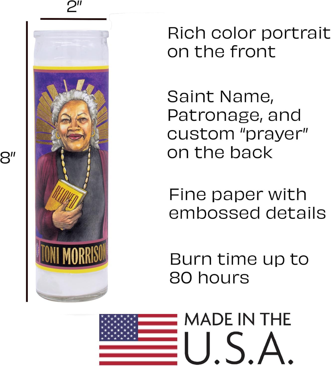 The Unemployed Philosophers Guild Toni Morrison Secular Saint Candle - Unscented 8 Inch Tall Glass Prayer Votive, Made in the USA, Vegetarian Wax