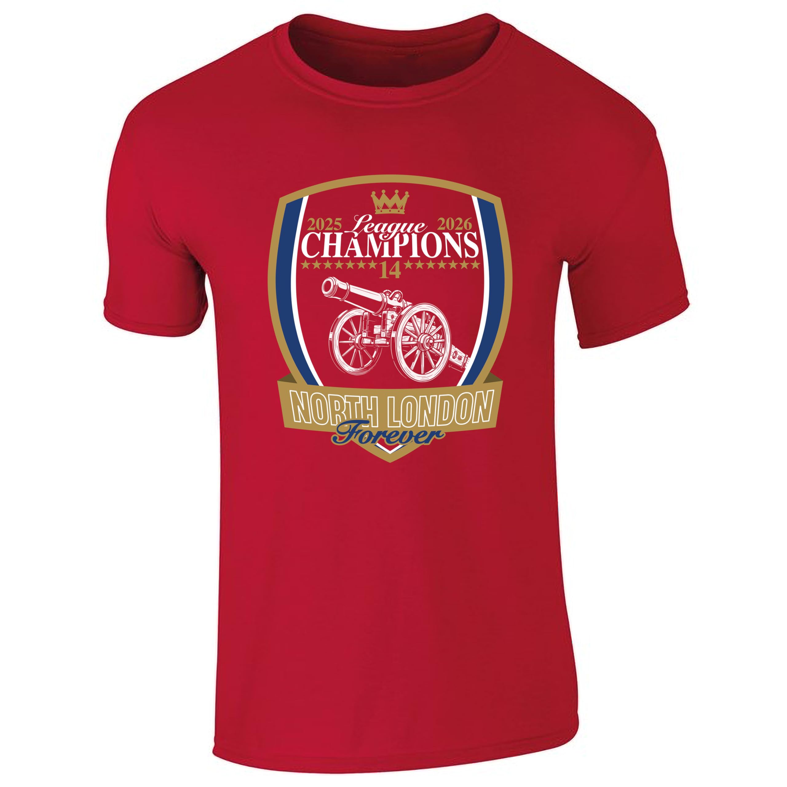 Partisan ARS League Champions 25/26 Shield T-Shirt Adult 100% Cotton (UK, Alpha, S, Regular, Regular) Red