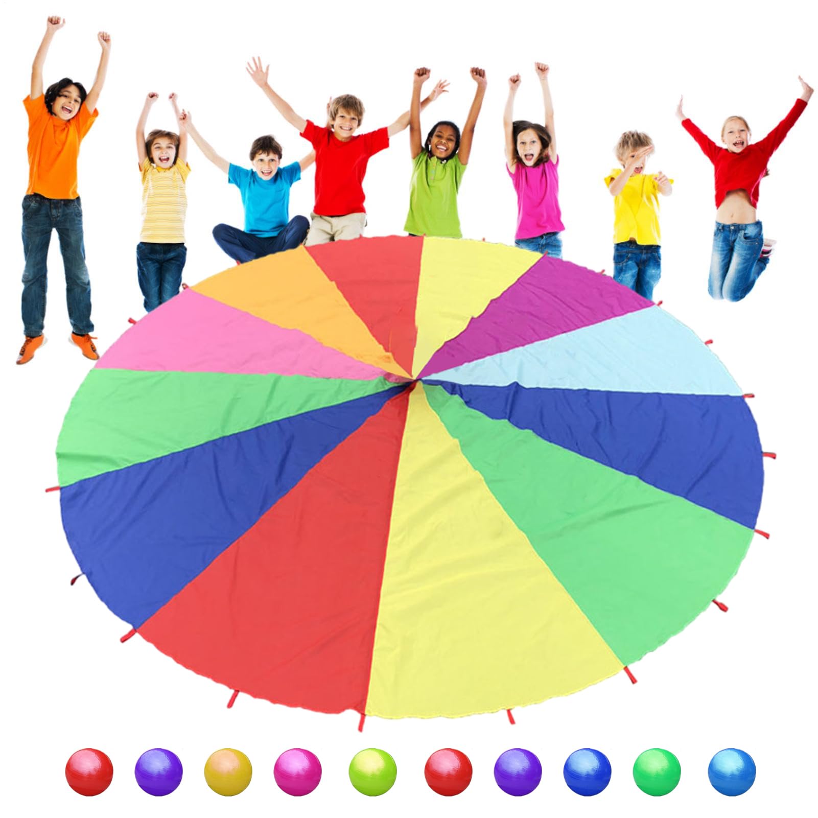 Kids Parachute - Cooperative Group Juego De, Juego De Paracaídas Multicolor con Pelotas | De Paracaídas De Gimnasia De 6 Pies, Actividades De Coordinación De Trabajo En Equipo De