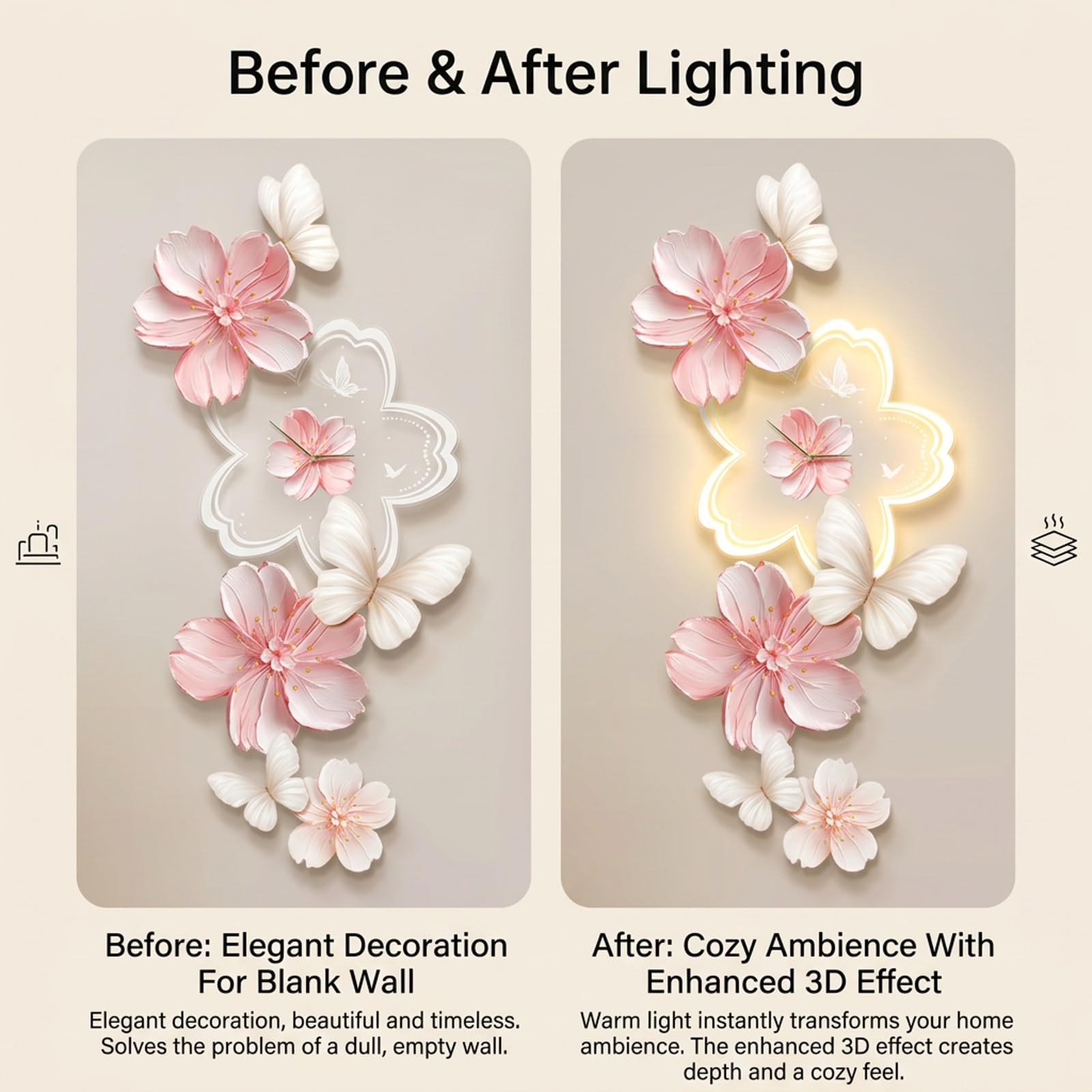 Orologio da Parete LED 3D Luminoso, Decorazione Parete Moderna Effetto Specchio, Grande Orologio Silenzioso per Soggiorno, Camera da Letto, Casa Estetica