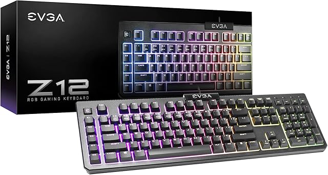 EVGA Z12 RGB Gaming Keyboard, RGB Backlit LED, 5 Programmable Macro Keys, Dedicated Media Keys, Water Resistant, US Layout 834-W0-12US-KR