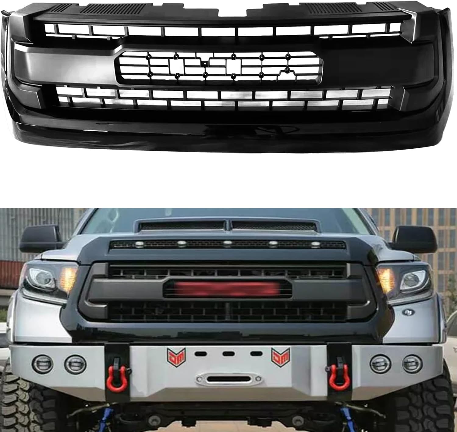 MUCO Grille Grills Front Hood Bumper-Gloss Black Grille Cover for Tundra 2014 2015 2016 2017 Mesh Style Front Grille Gloss Black