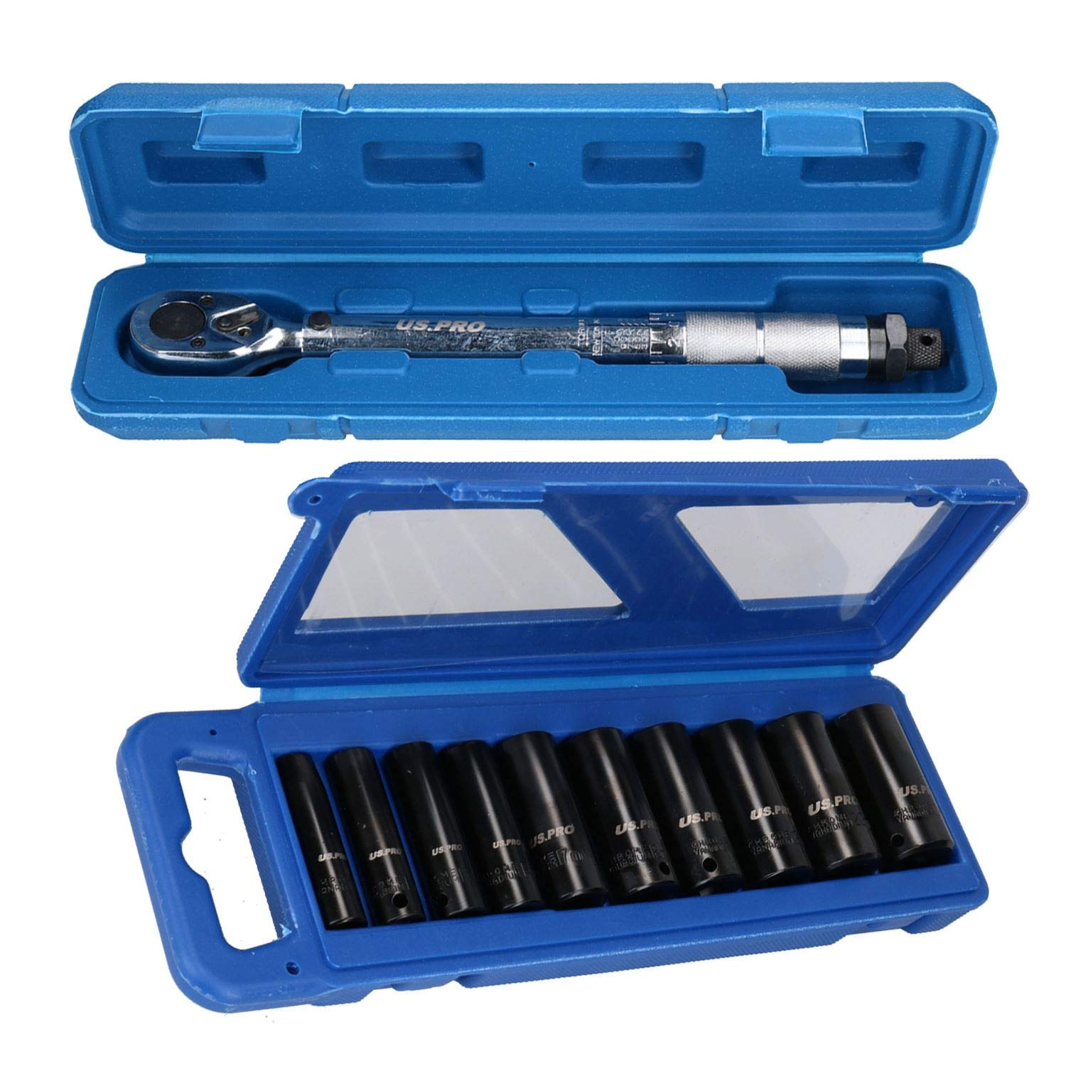 AB Tools 3/8” Drive Torque Wrench 19 – 110Nm with 8 Deep Impact Sockets 10 – 24mm
