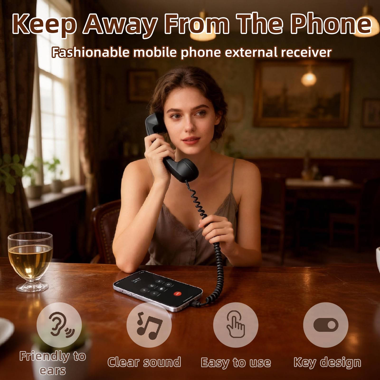 Retro Phone Handset for iPhone & Android, 2026 New Type-C Wired Receiver with Microphone & Speaker, Vintage Landline Style Handle for Noise Cancelling Calls, Meetings, and Home Office Desk Use - 4