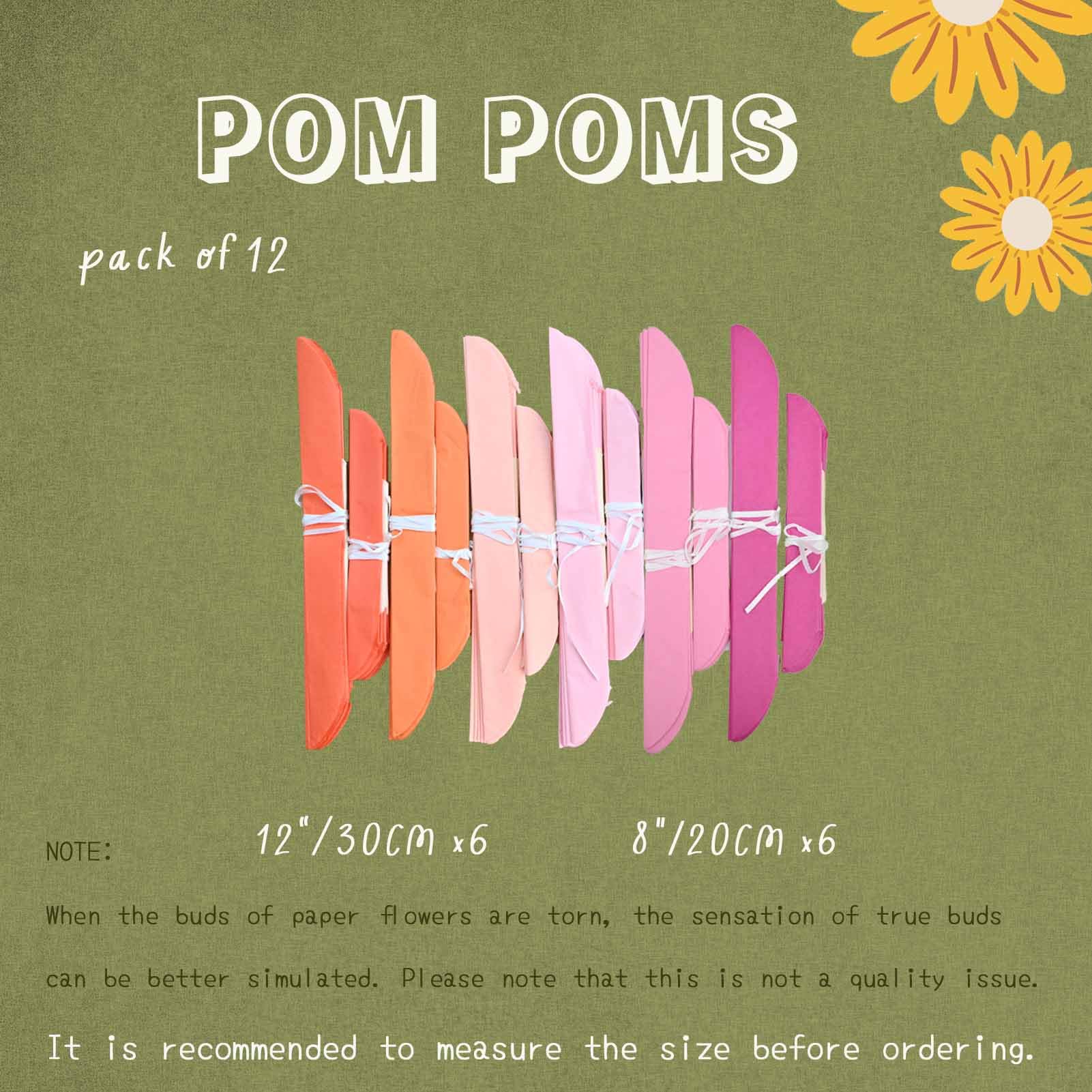 iwlorys 12Pcs Assorted Tissue Paper Pom Poms Flowers Party Decorations Kit 12" 8" Mexican Floral for Wall Wedding Baby Bridal Shower Girls Birthday Garden Tea (Purple and Pink)