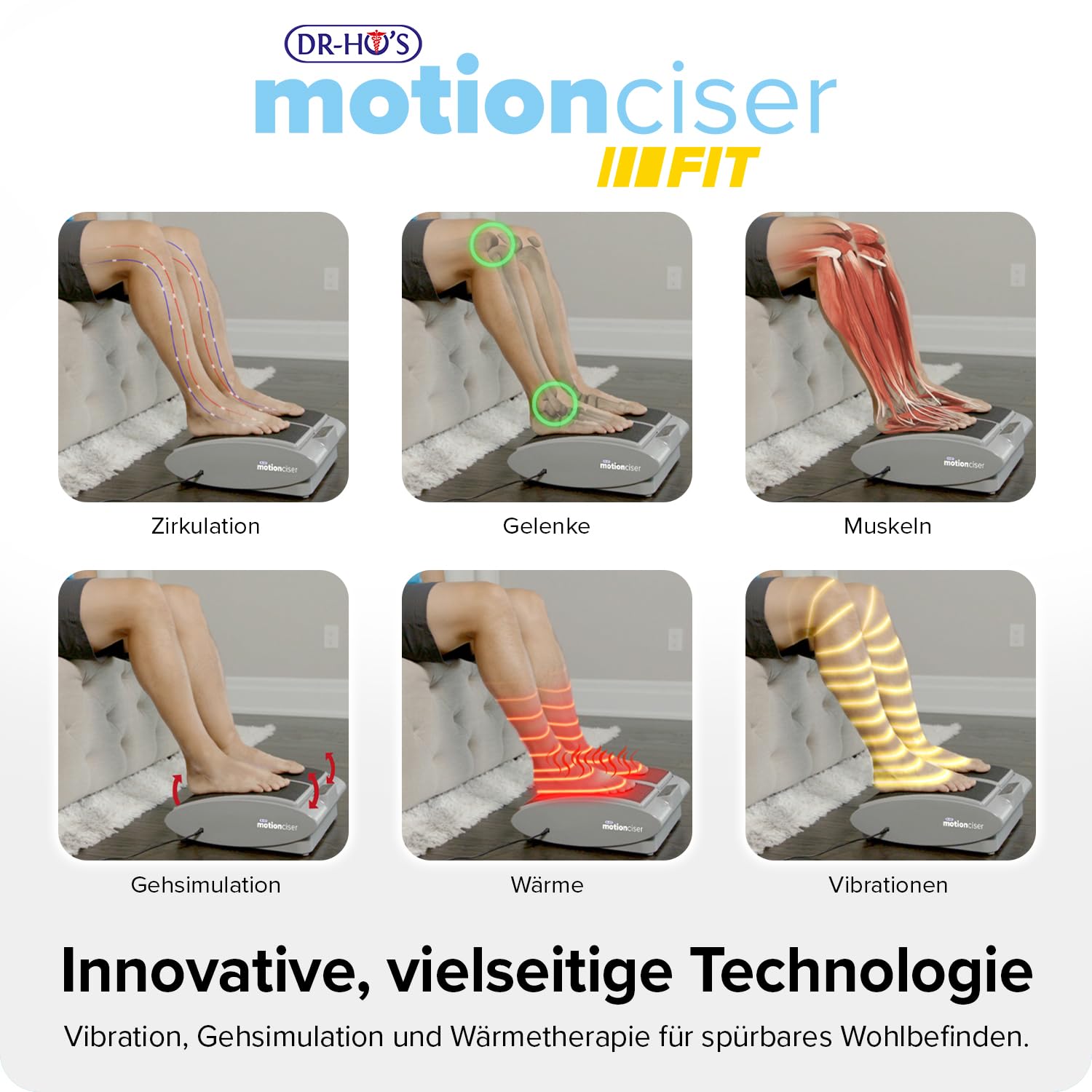 DR. HO’S MotionCiser® Fit | Elektrisches Fußmassagegerät mit Gehsimulation | Bein-, Waden- & Fußmassage | 10 Vibrationsstufen | Infrarot-Wärme 30–50 °C | Fussmassagegerät inkl. Trainingsbändern