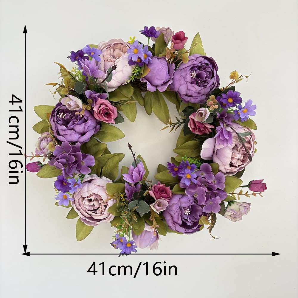 Pfingstrosen-Rosenkranz – 40,6 cm, handgefertigt, Vintage-Kunstblumen-Girlande für Frühling und Sommer, Violett