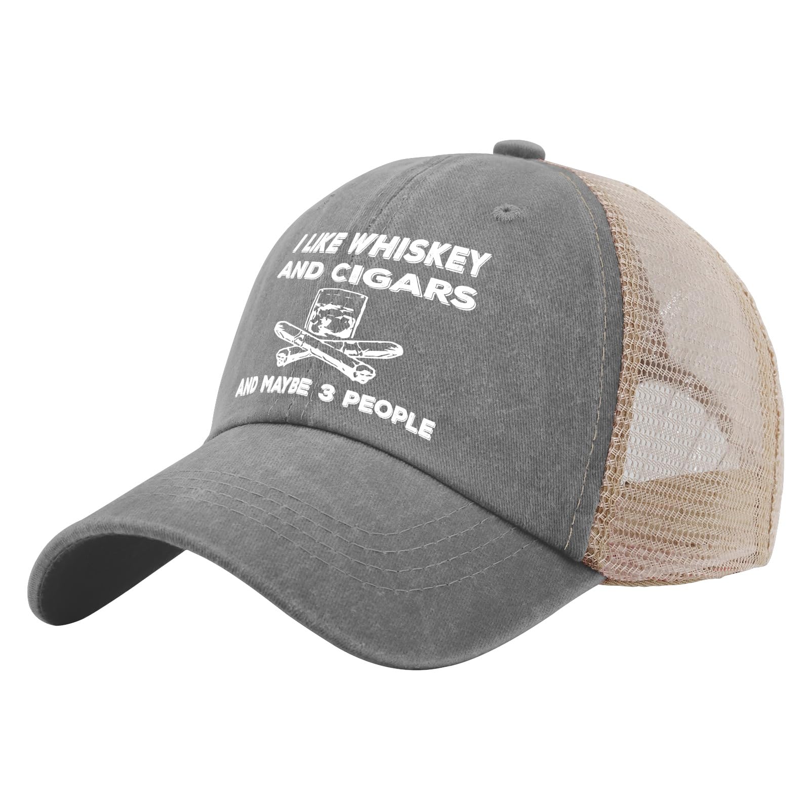 BEIXBE Funny Hat I Like Whiskey and Cigars and Maybe 3 People Hat Women Dad Hats Cute Hat, Gray-2, One size