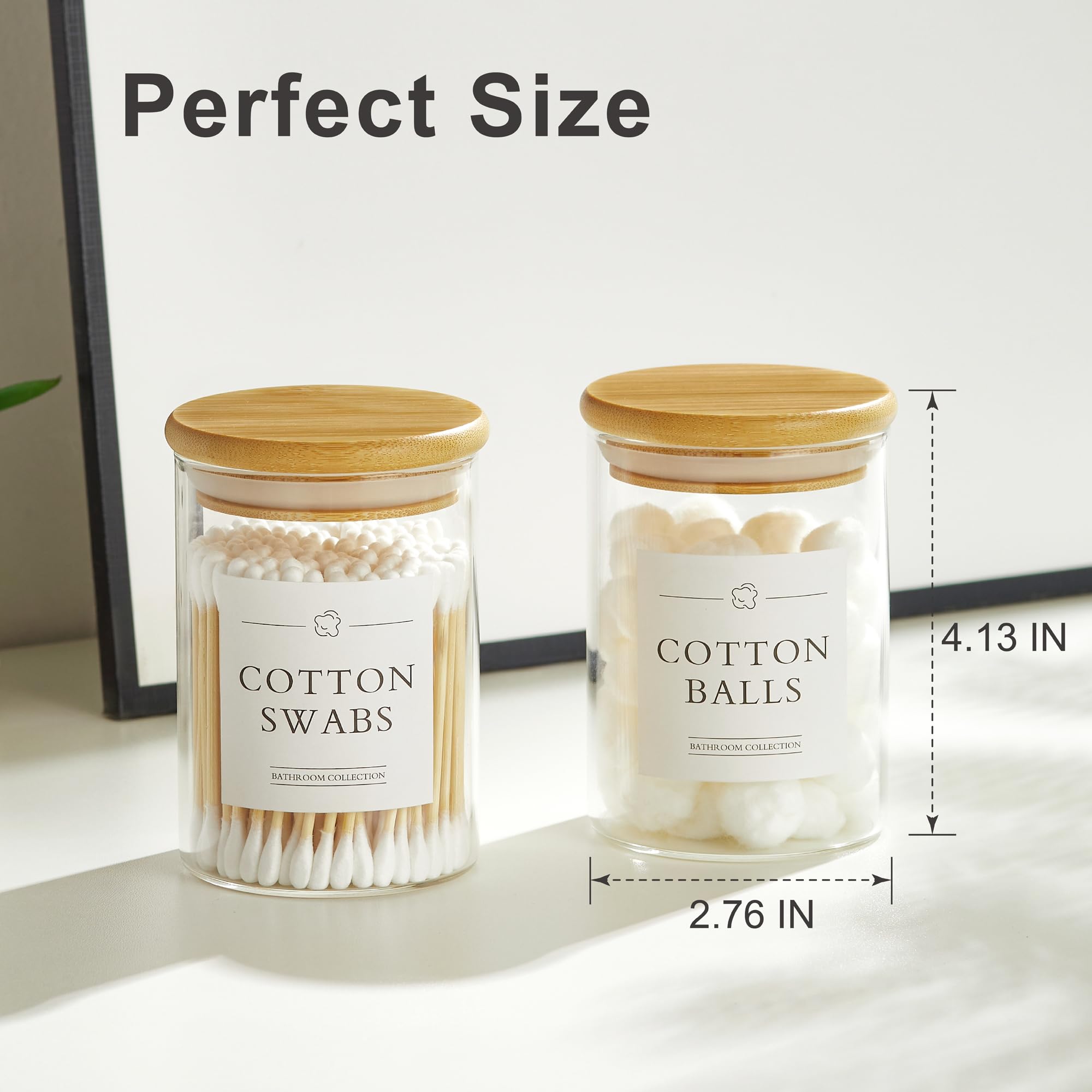 INIUNIK Qtip Halter Spender – Apothekergläser aus Glas mit Deckel, Wattestäbchen, runder Halter, Bambus-Badezimmer-Zubehör, Badezimmer-Organizer, Behälter, Gläser mit Deckel, 3 Stück
