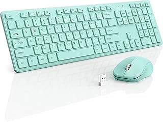 WisFox 2.4GHz Full-Size Silent Keyboard with Numeric Keypad, Long Battery Life, Lag-Free, Slim USB Cordless and Mouse for PC Laptop Windows (Mint Green)