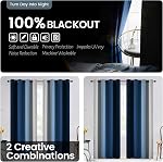 Limay Blue and Greyish White Ombre 100% Blackout Curtains 84 Inches Long, Room Darkening Thermal Insulated Grommet Curtains for Bedroom/Living Room, 2 Panels, 52x84 inches Length