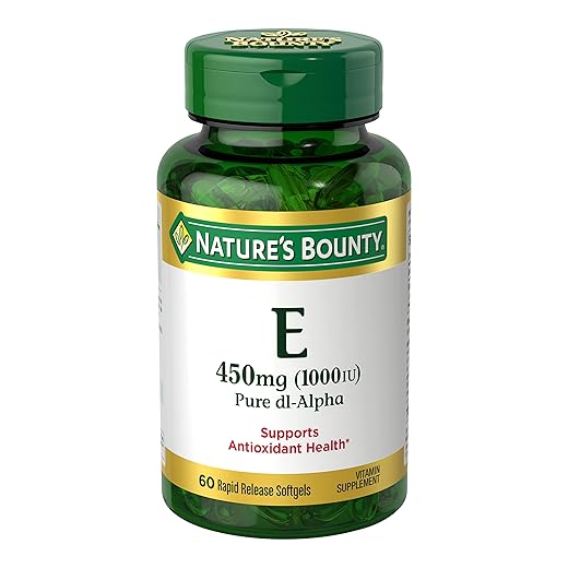 Nature's Bounty Vitamin E 1000 IU Softgels, Supports Antioxidant Health & Immune System, 1 Serving per Day, No Gluten, 60 Softgels (Pack of 1)