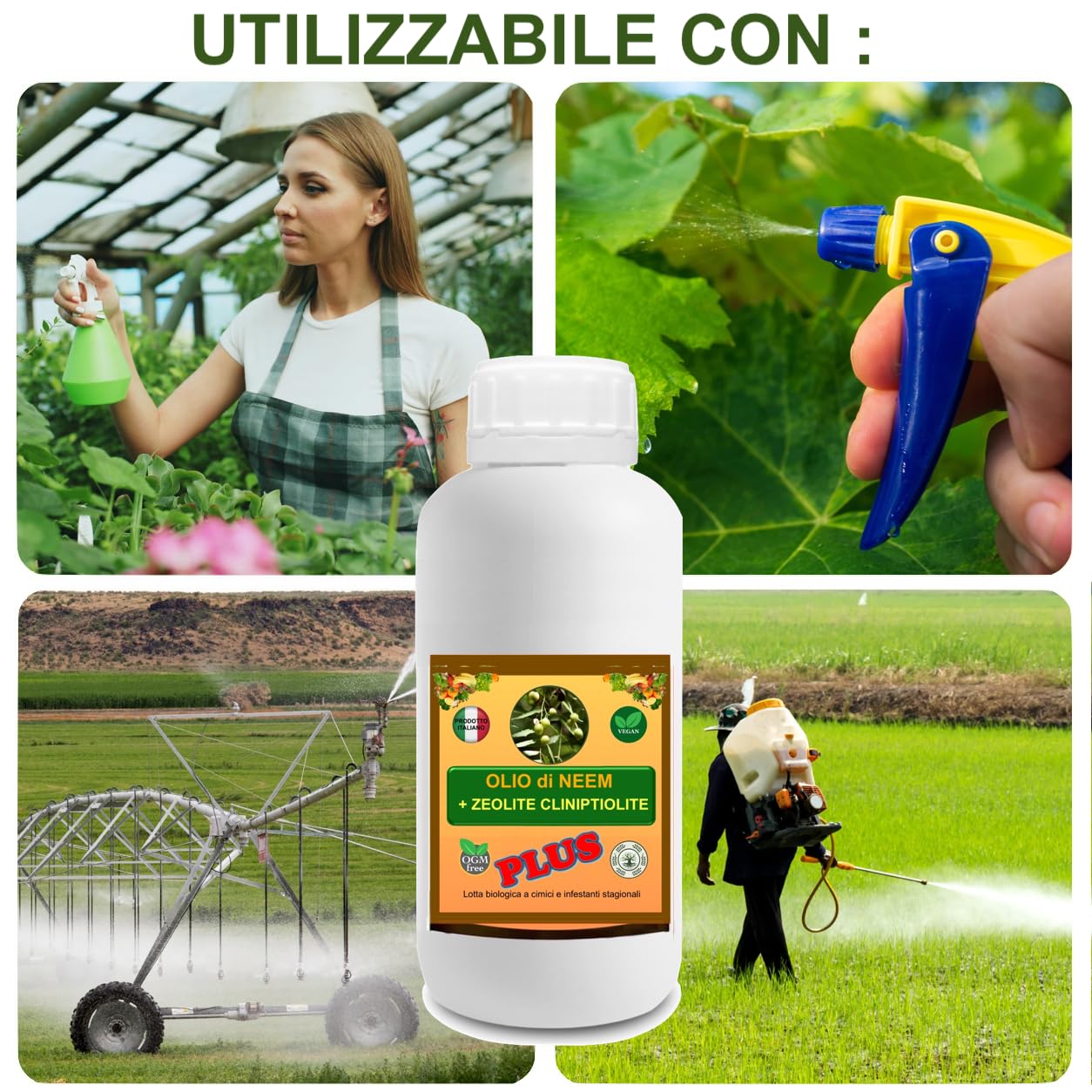GSW© Olio di NEEM PLUS Potenziato con Zeolite e Chabasite Biologico Olio di Neem Solubile Ottimo su Orto e Giardino, 100% Naturale No OGM Atossico per Piante, Animali, Persone, Ambiente (1 Litro PLUS)
