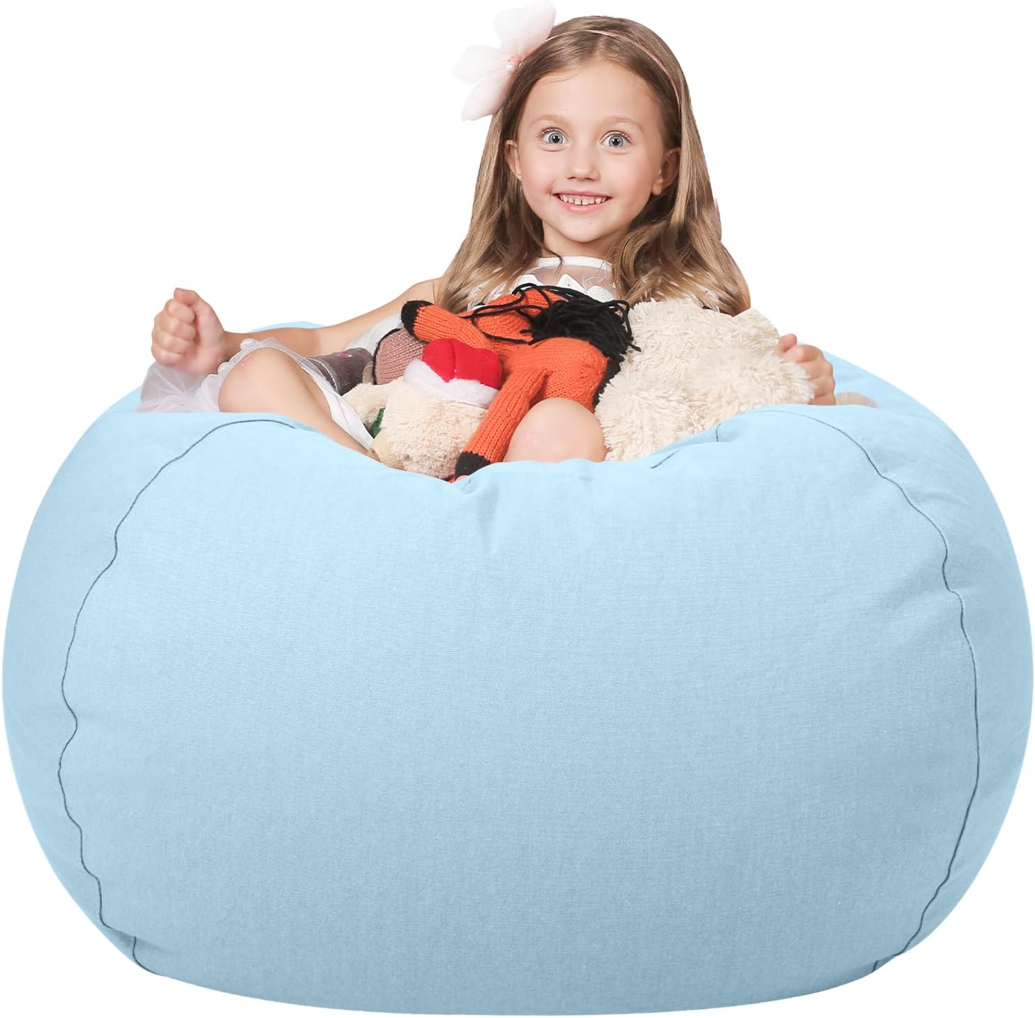 WEKAPO Stuffed Animal Storage Bean Bag Chair Cover for Kids | Stuffable Zipper Beanbag for Organizing Children Plush Toys Large Premium Cotton Canvas (Grey, XX-Large)