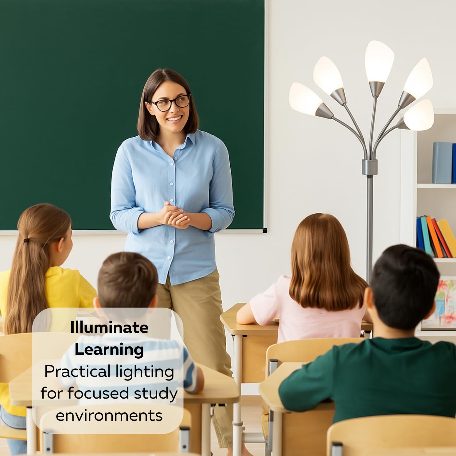 LIGHTACCENTS Medusa 5-Light Floor Lamp – Silver Multi-Head Standing Lamp w/ 5 Adjustable White Acrylic Shades for Bedroom, Living Room, Office