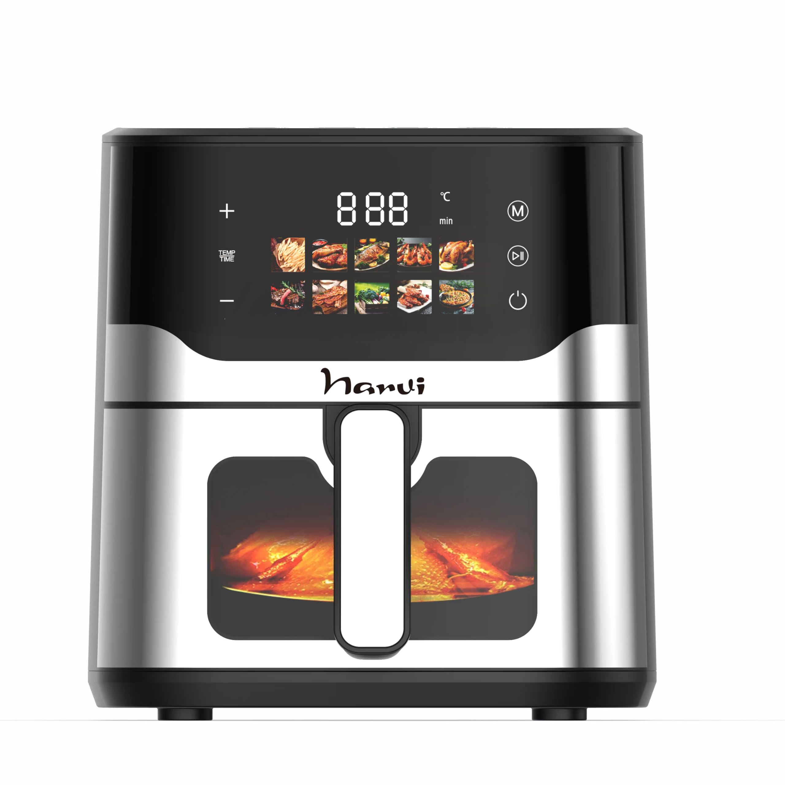 NARVI | Freidora de aire | 8L, negro y acero, 240W, acero inoxidable | Doble grill, panel digital táctil, ventana visible | Cocina con menos grasa