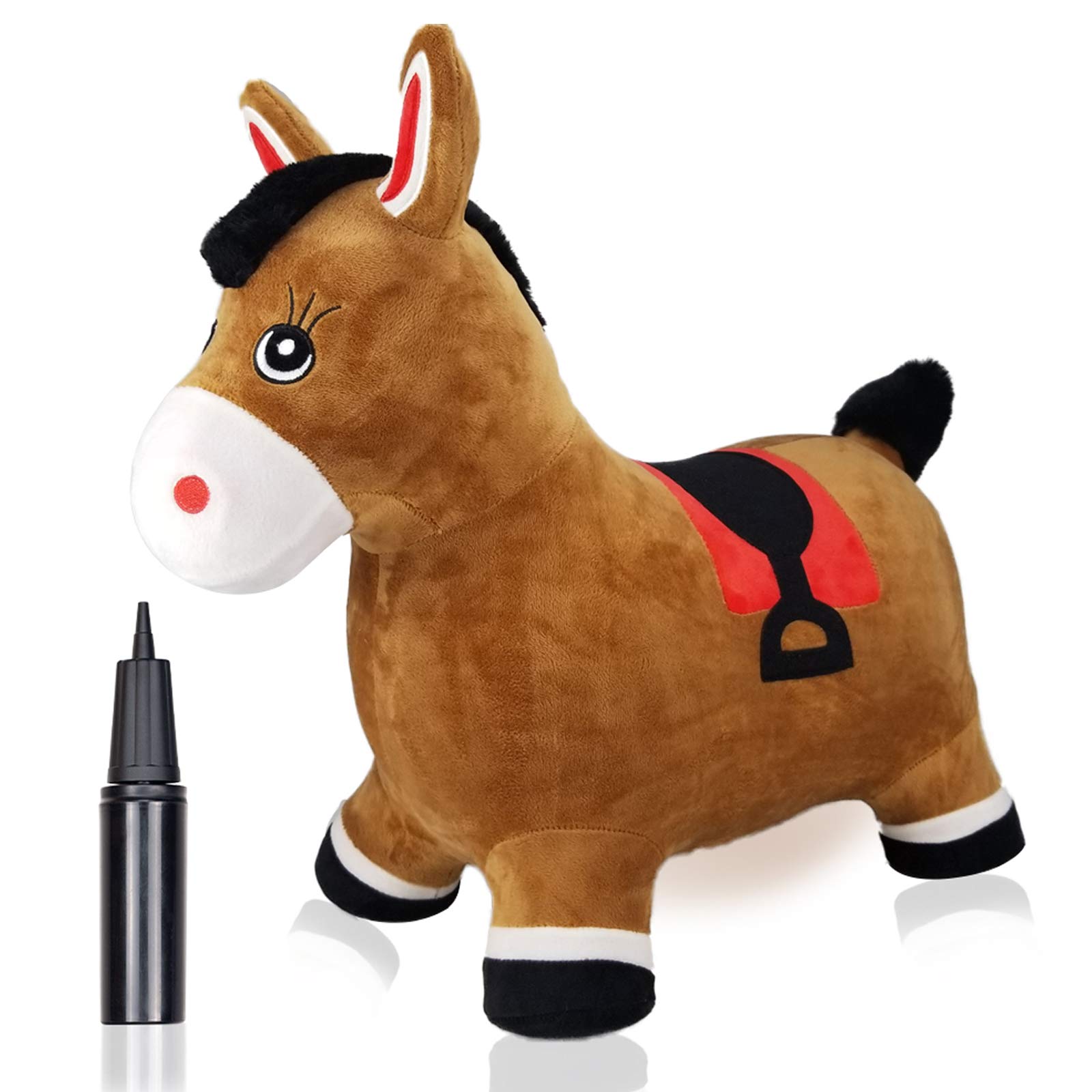 Inpany (Multicolored) - Bouncy Horse Hopper for Toddlers-Hopping/Bouncing/Bounce Horse, Jumping Horse, Inflatable Ride-on Animal Toy for Kids/Children/Boys/Girls Plush Covered(Include Pump)