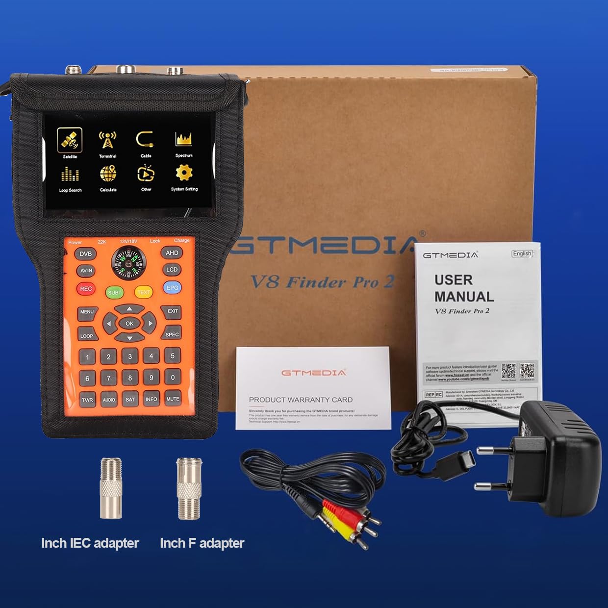 GTMEDIA V8 Finder Pro testeur de champ TNT et satellite Combo DVB-S2X / S2 / T2 / ATSC-C MPEG-2/4 H.264 / H.265 (10 bit) Calcul automatique des angles Localisateur Mesureur satellite
