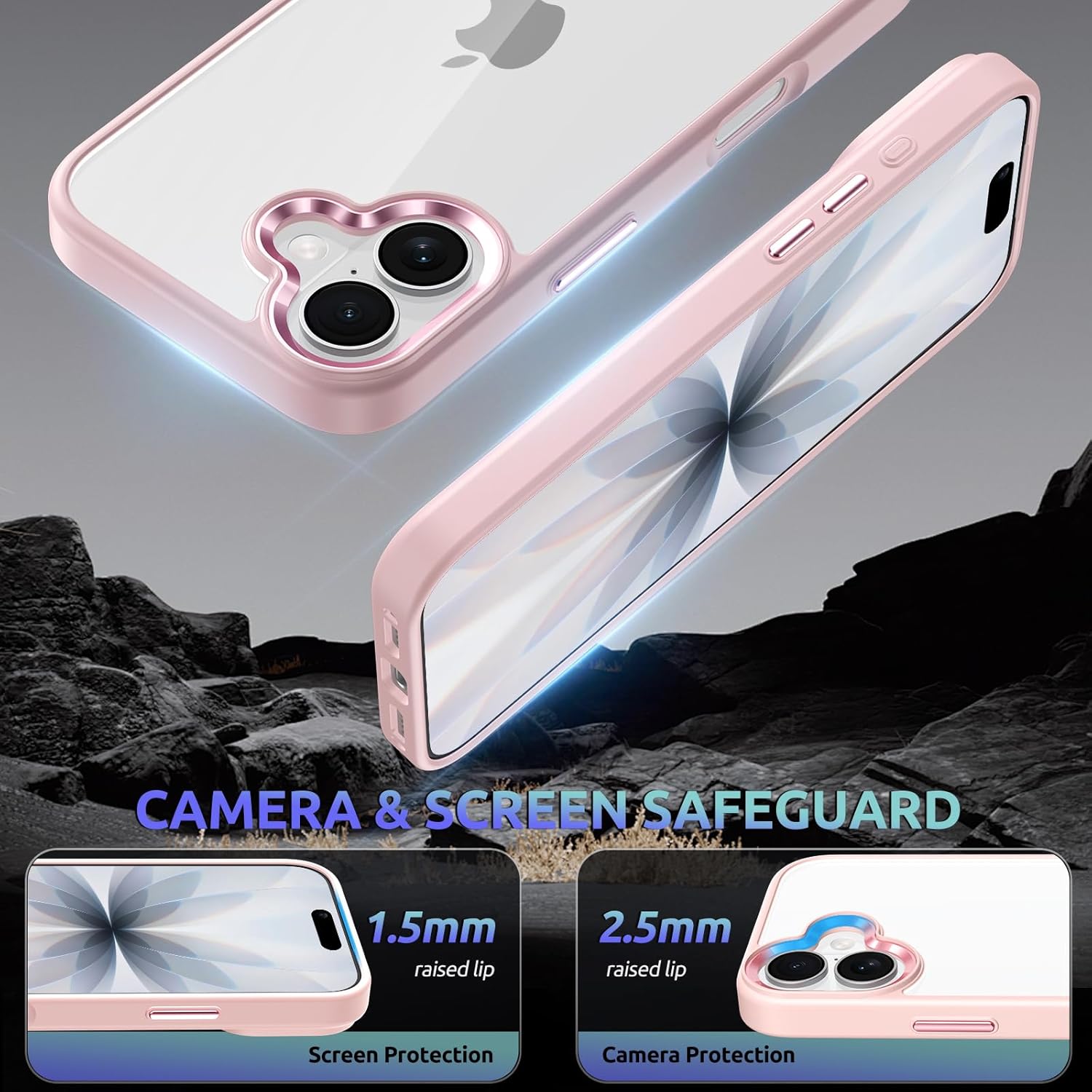 for iPhone 17 case,Crystal Clear Hard PC Back +Soft TPU Frame Shockproof Military-Drop Protection,Classic Hybrid Case for iPhone 17-6.3"(Light Pink) - Image 4
