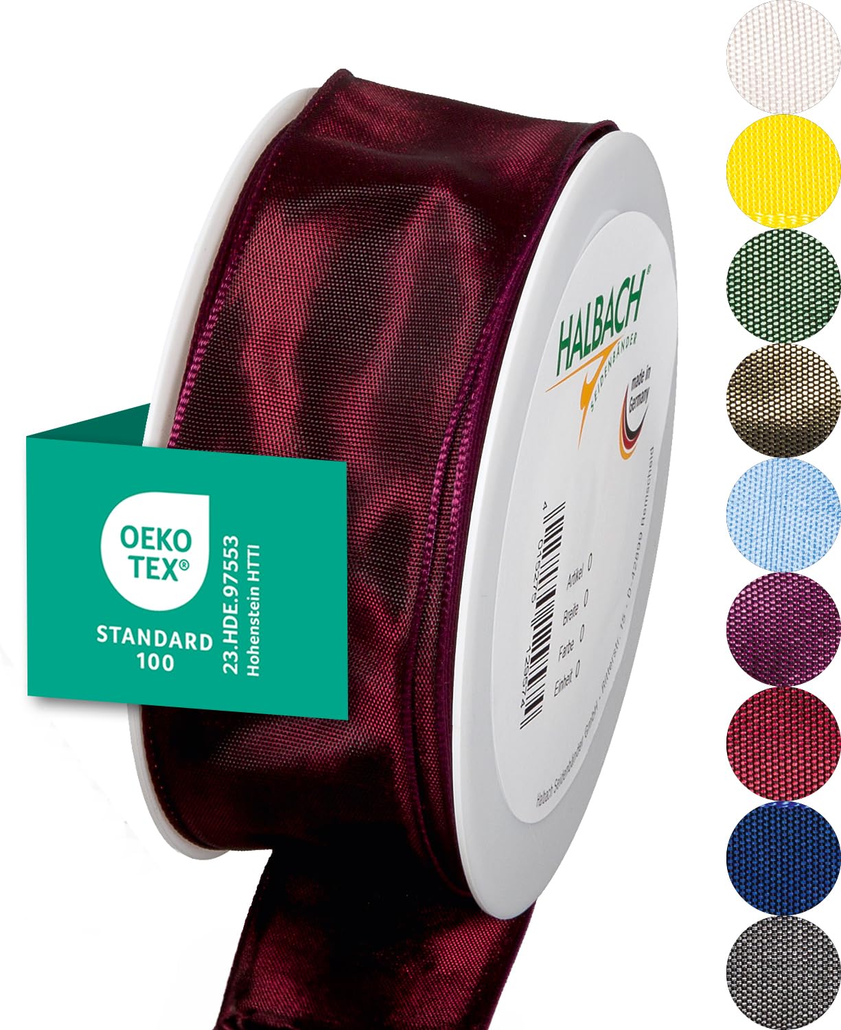 Halbach Seidenbänder Premium Geschenkband mit Drahtkante | Breite 40mm Länge 25m | Öko-Tex 100 zertifiziertes Schleifenband | Taftband Made in Germany, Farbe: mitternachtsrot