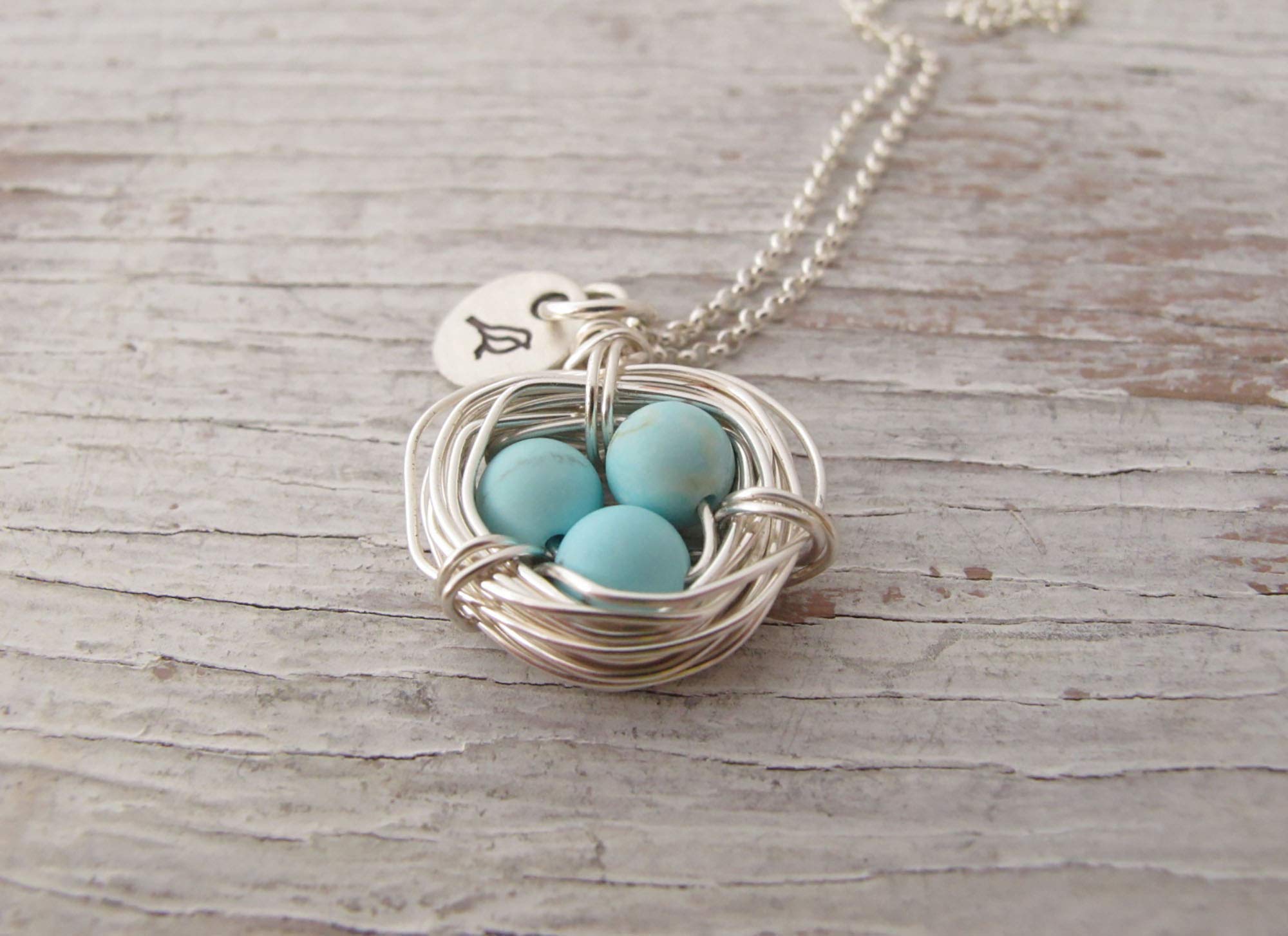 Mother's Necklace, Three Children, Personalized Jewelry, Silver Bird Nest, Wire Wrapped, Robin Egg Necklace, Mama Bird
