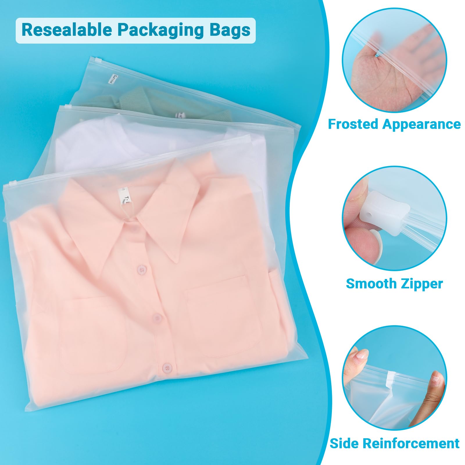 Lot de 50 grands sacs à fermeture éclair pour vêtements, 40 x 35 cm, sacs en plastique, imperméables et anti-mites, organiseur de sac de maternité (sans trous d'aération)