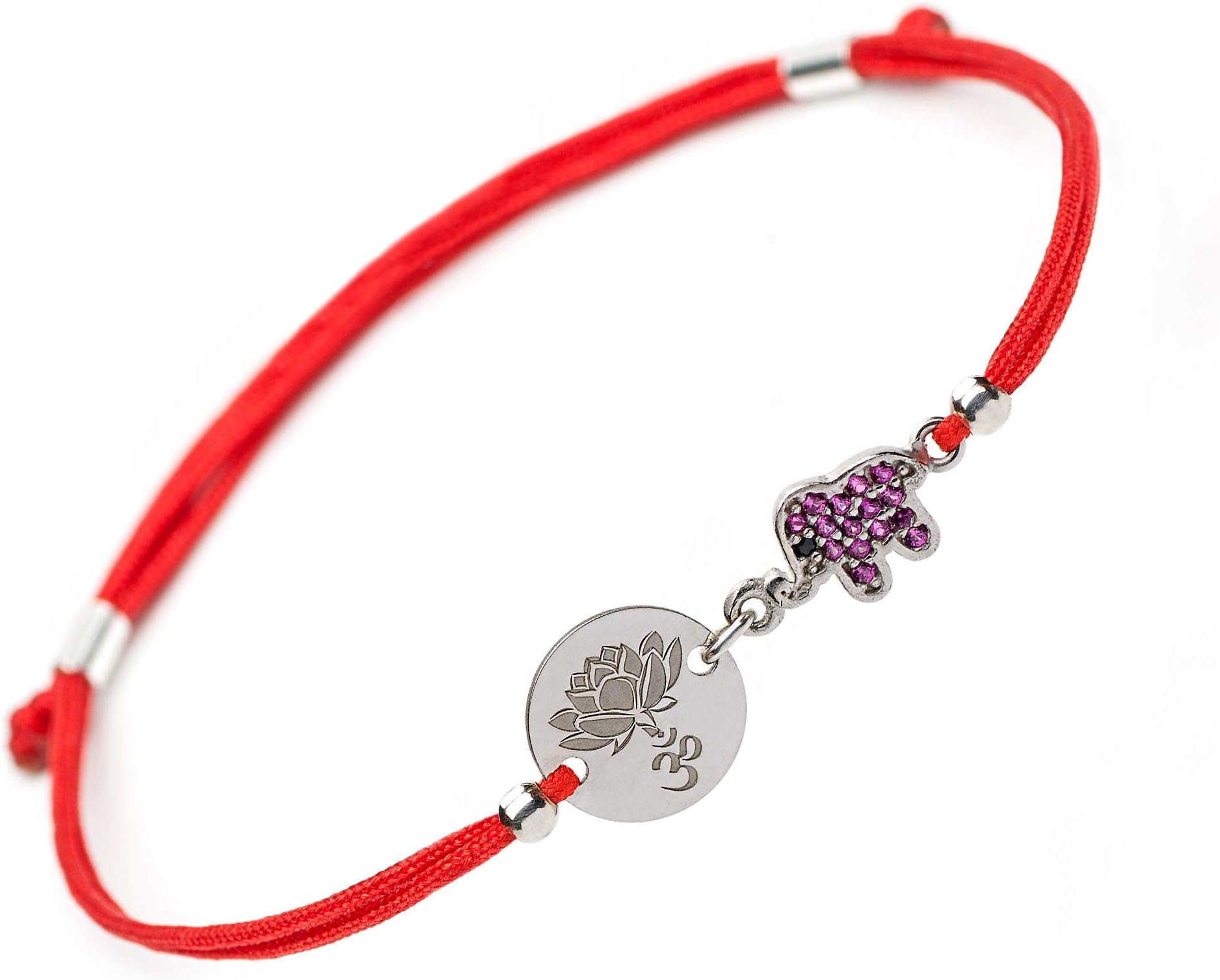 TANGDIAABBCC SOLOMIYA Elephant Lotus Lucky Bracelet - Good Luck Charm - Chakra Kabbalah Red Ajustable String Jewelry Bracelets for Women - Sterling Silver Pendant Healing Crystals Yoga Boho Bangle