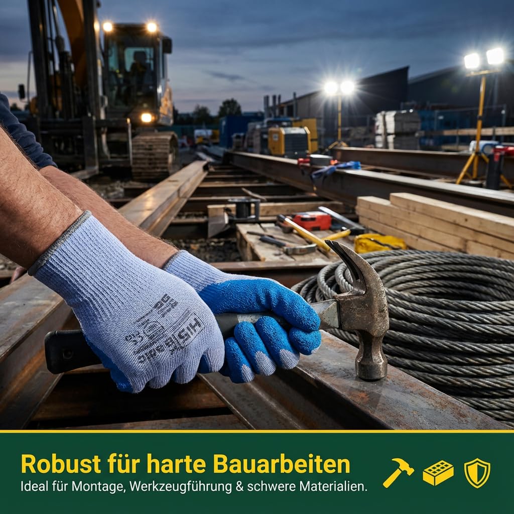 Hi5 X-Basic Arbeitshandschuhe – 10G Polyester – Latex Crinkle Grip – EN 388:2131X – ergonomisch & robust – blau (L, 120, stück)