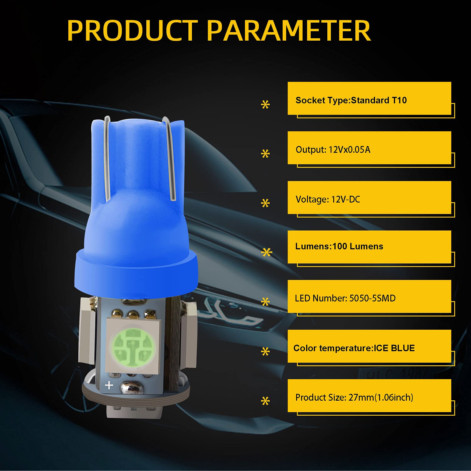 YM E-Bright Ampoules LED T10 W5W - Bleu - Lot De 20 - Pour Plafonnier, Plaque Immatriculation, Feux Voiture