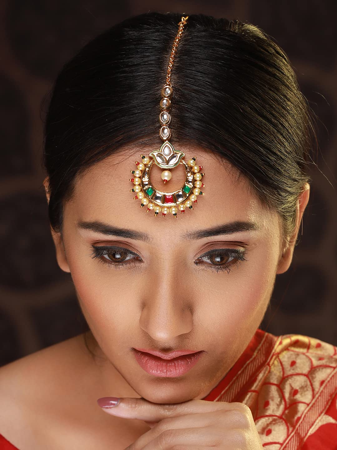 Multicolor Kundan Stone Studded Plated Maangtikka, Elegant Gift