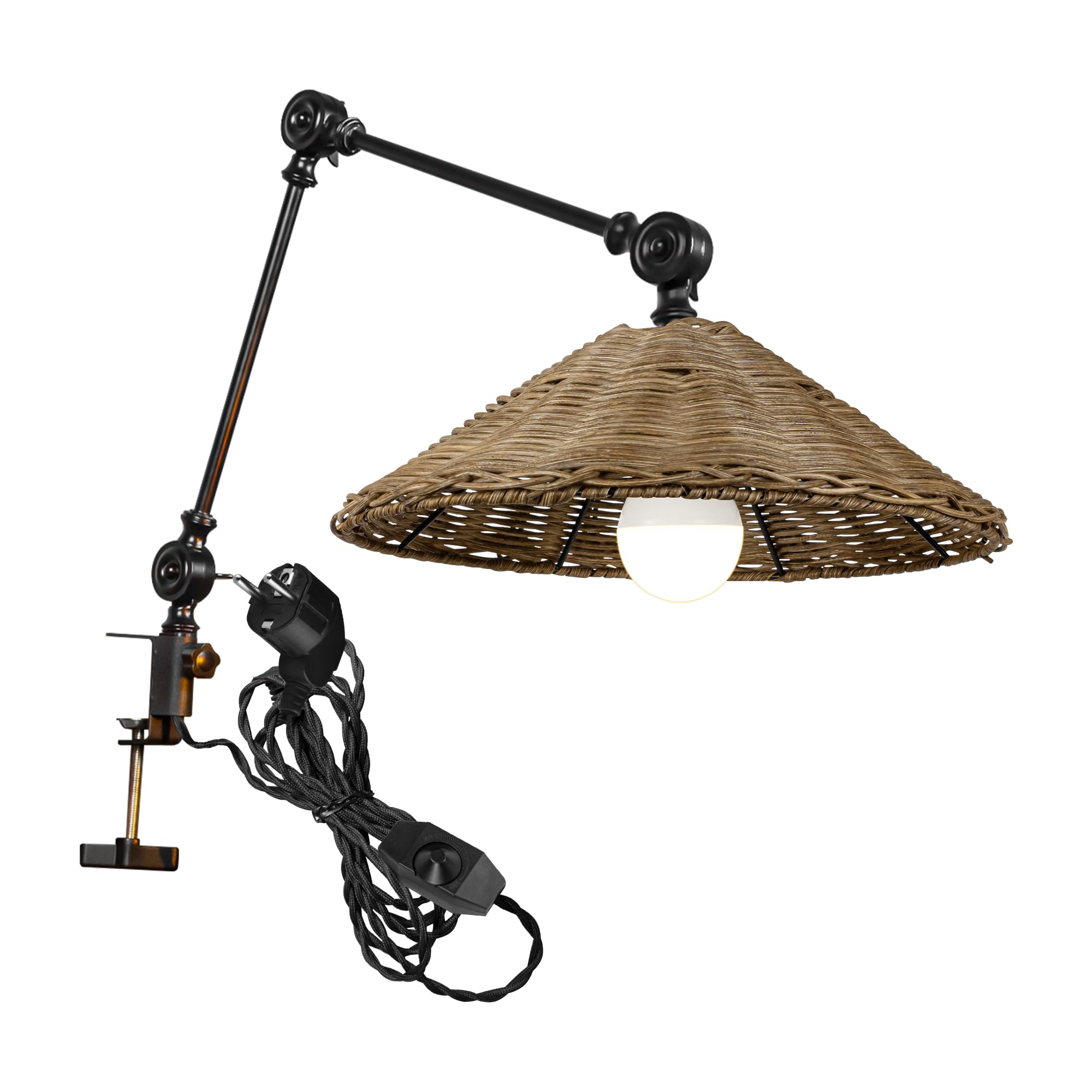 Industrial Klemmleuchte mit 2,5 Schalterkabel,Einstellbar Clip auf Schreibtisch Leselampe,Dimmbar Clamp Nachttischlampe mit Flexarm für Schreibtisch Nachttisch Regal- Braun DZ0513