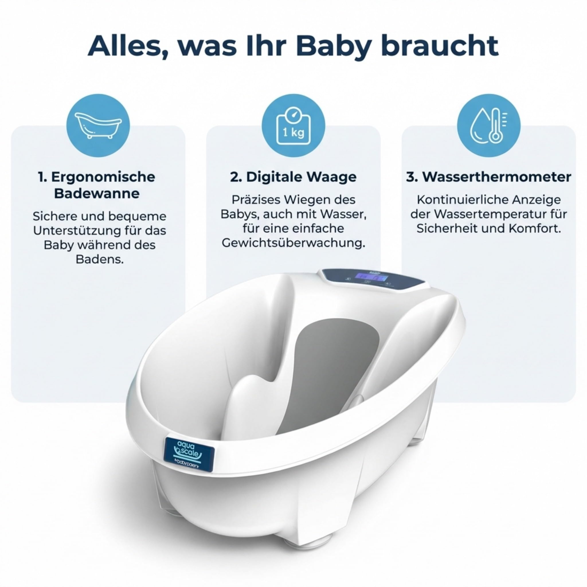 AquaScale 3-in-1 Babybadewanne, Digitalwaage und Wasserthermometer, Next Generation V3
