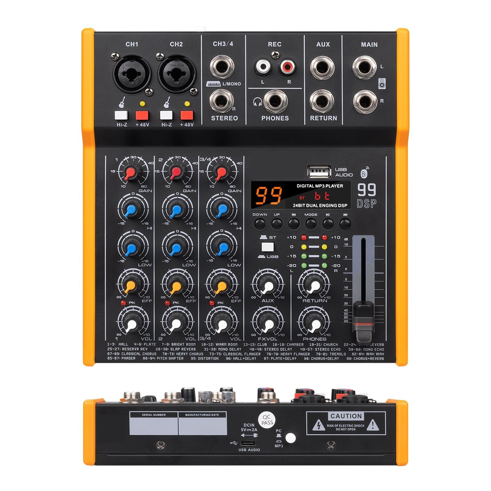 Mixer DJ, Mixer multifunzione portatile, uscita da 6,5 ​​mm, effetto 99DSP, ingresso USB(R4)